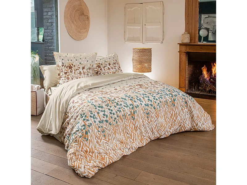 Parure de lit 240x220 cm 65x65 cm coton ÉVASION pêche 3 pièces