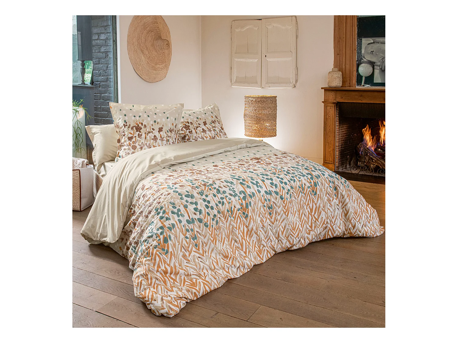 Parure de lit 200x200 cm 65x65 cm coton ÉVASION pêche 3 pièces