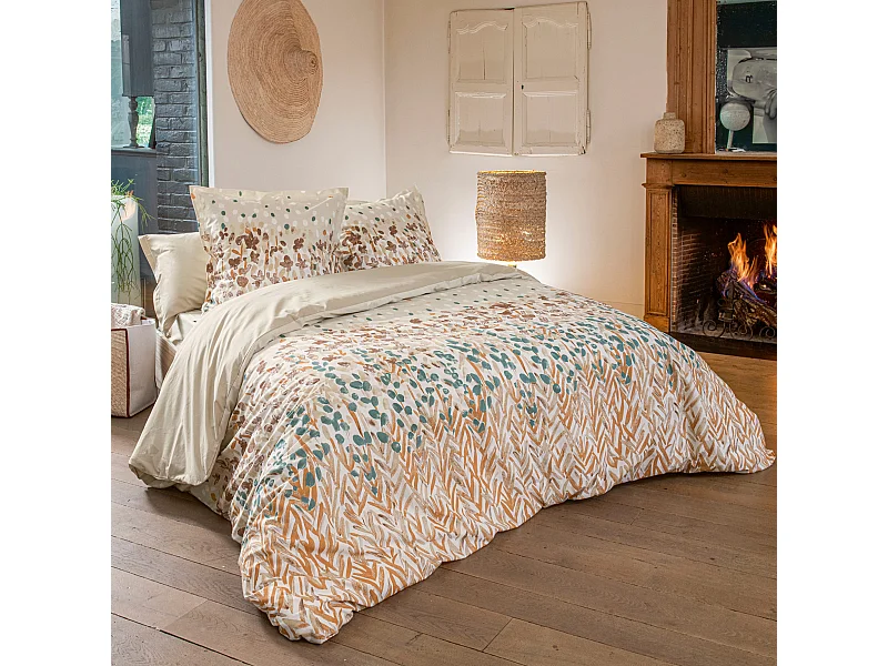 Parure de lit 200x200 cm 65x65 cm coton ÉVASION pêche 3 pièces