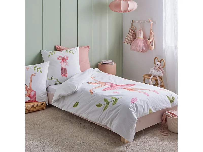 Parure de lit 140x200 cm 65x65 cm percale GISELLE rose 2 pièces