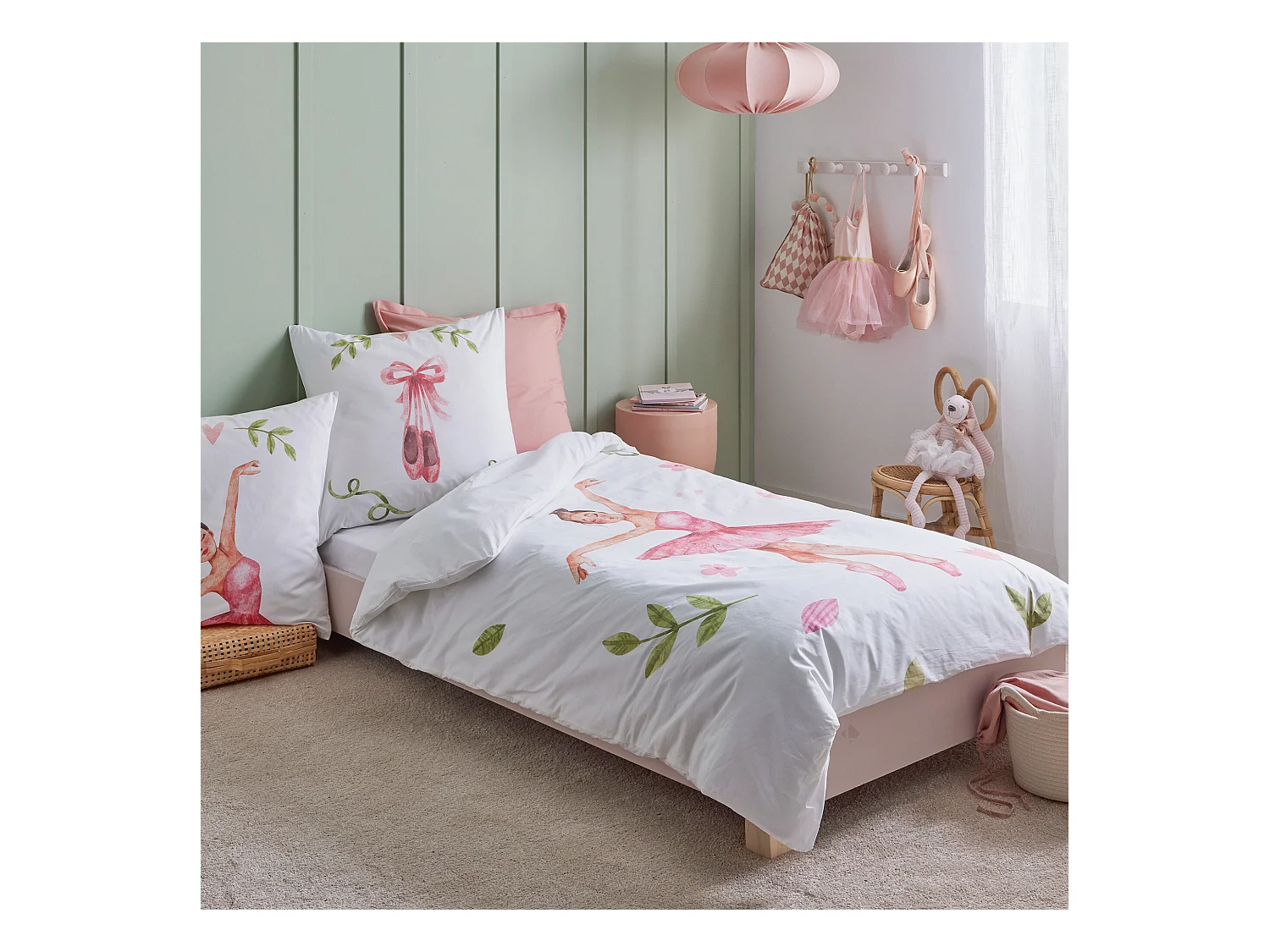Parure de lit 140x200 cm 65x65 cm percale GISELLE rose 2 pièces
