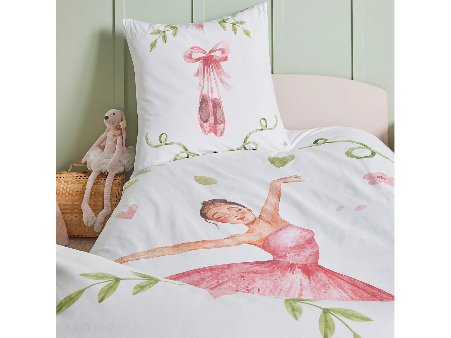 Parure de lit 140x200 cm 65x65 cm percale GISELLE rose 2 pièces