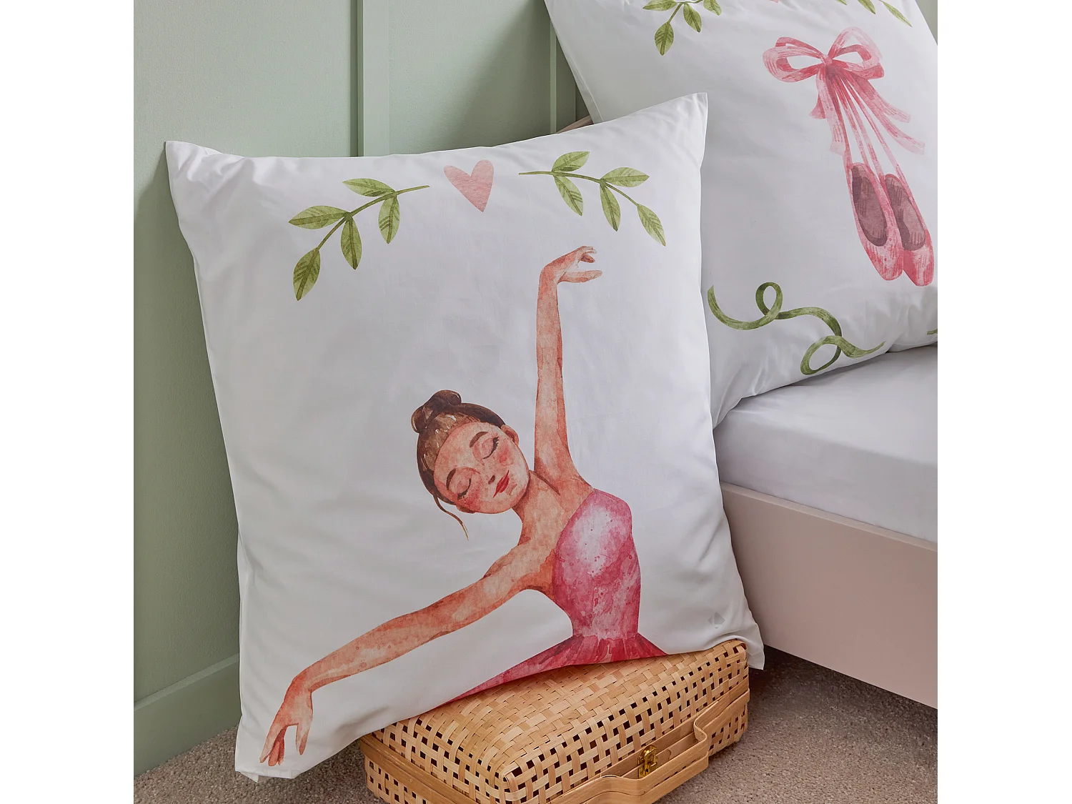 Parure de lit 140x200 cm 65x65 cm percale GISELLE rose 2 pièces