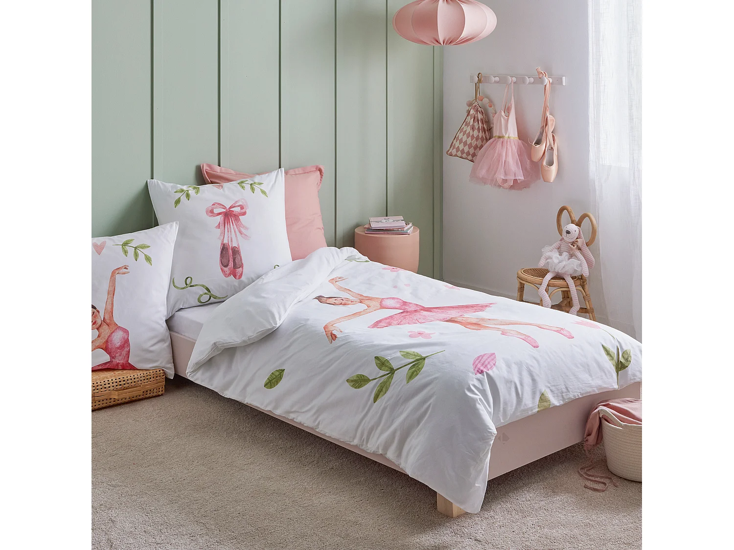 Parure de lit 140x200 cm 65x65 cm percale GISELLE rose 2 pièces