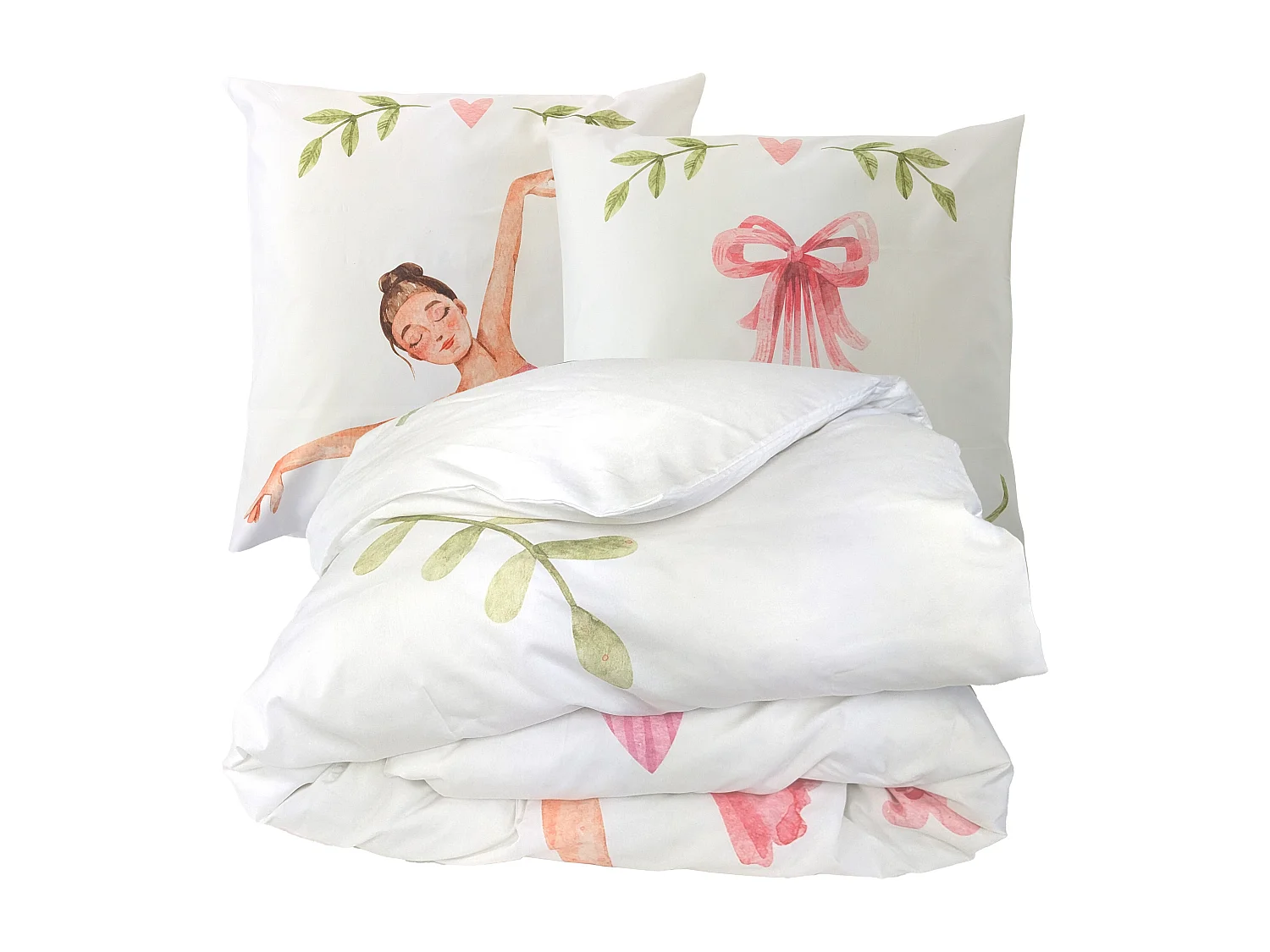 Parure de lit 140x200 cm 65x65 cm percale GISELLE rose 2 pièces