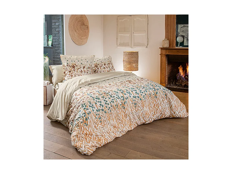 Parure de lit 140x200 cm 65x65 cm coton ÉVASION pêche 2 pièces