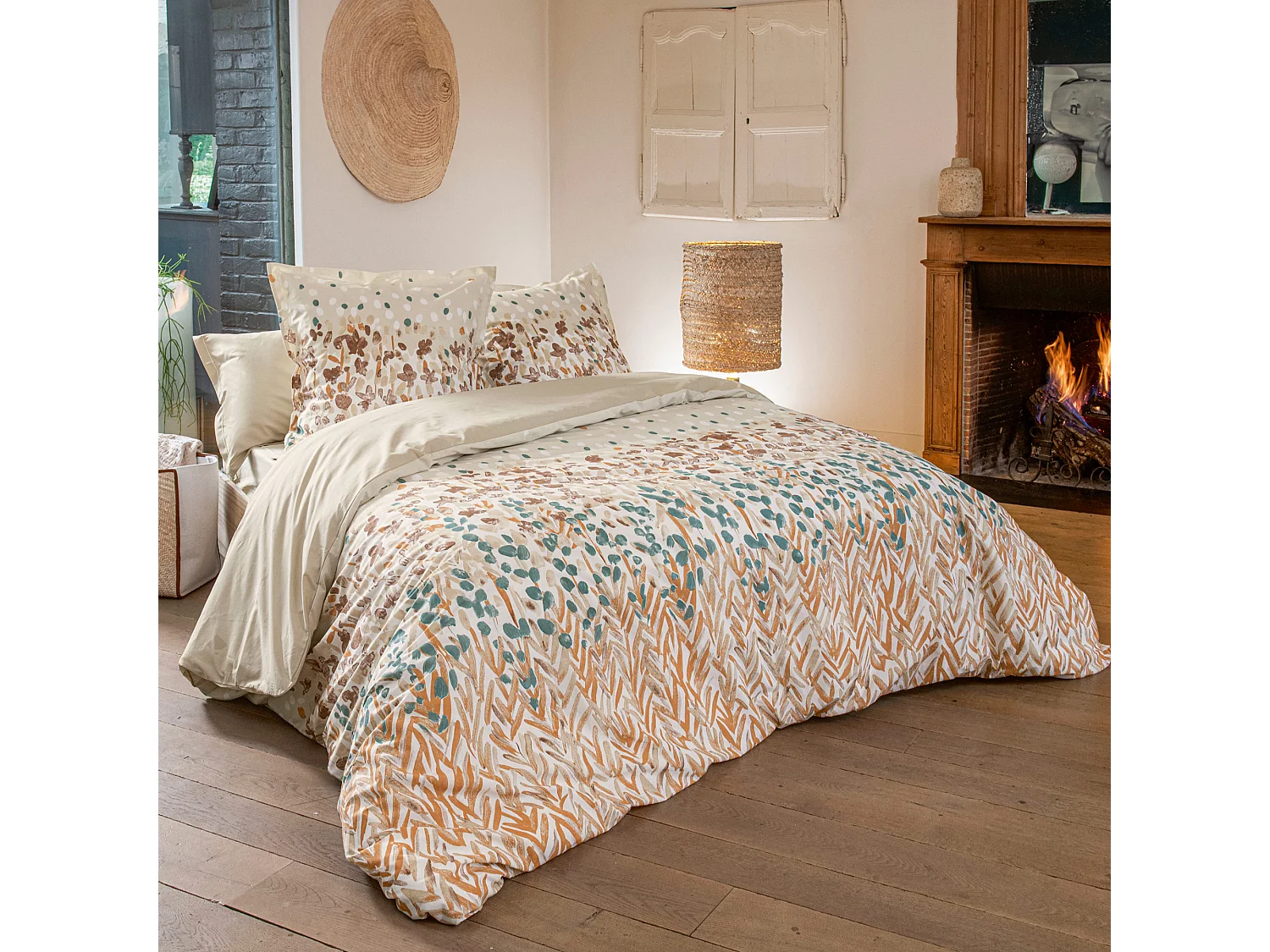 Parure de lit 140x200 cm 65x65 cm coton ÉVASION pêche 2 pièces