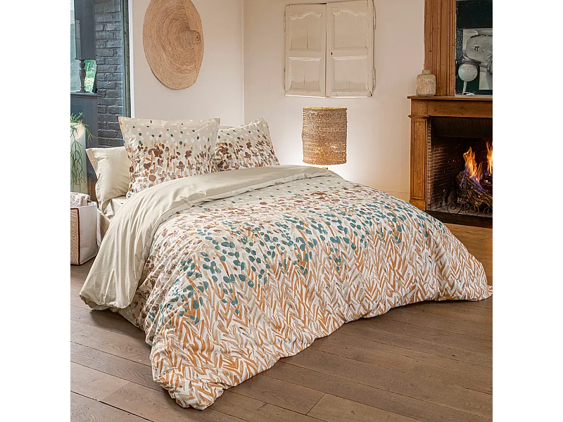 Parure de lit 140x200 cm 65x65 cm coton ÉVASION pêche 2 pièces