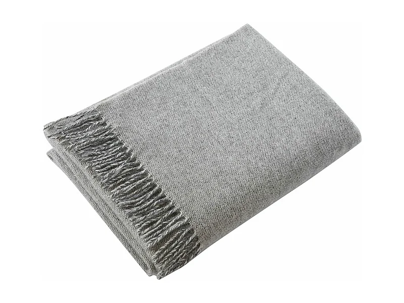 ELTON - Plaid à Franges 100% Laine 140x200cm Greige