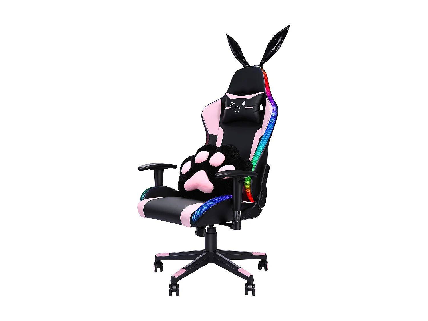 Gamingstoel roze RGB met speakers, LED, hoofdsteun, armleuningen en voetensteun - Ergonomisch, kantelbaar PU leder voor eSport (154 karakters)