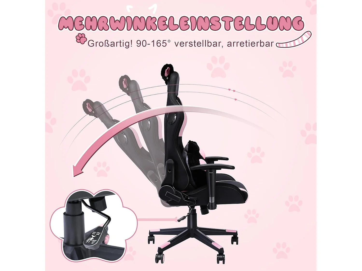 Gamingstoel roze RGB met speakers, LED, hoofdsteun, armleuningen en voetensteun - Ergonomisch, kantelbaar PU leder voor eSport (154 karakters)
