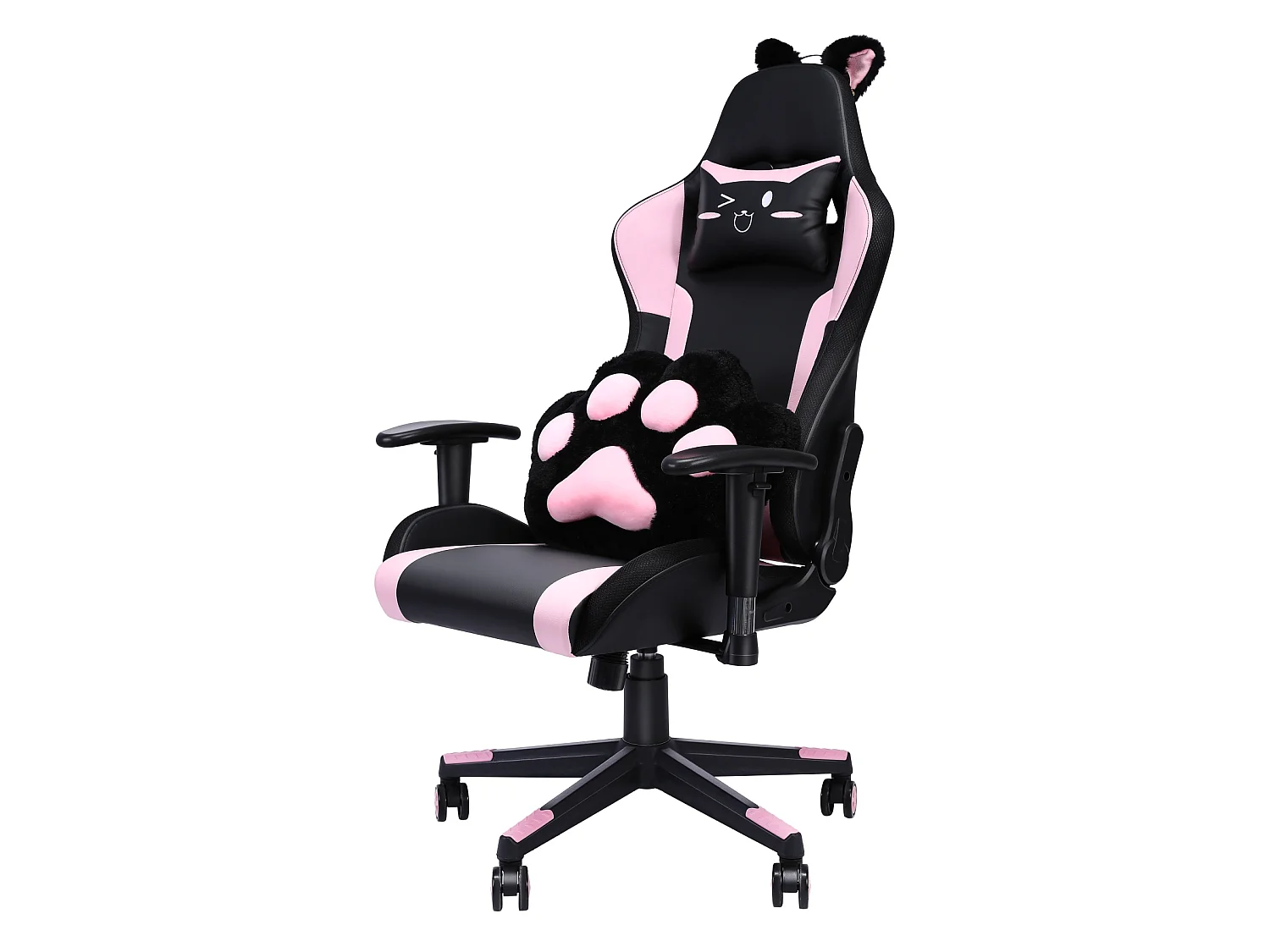 Chaise de jeu avec haut-parleurs, vidéo et lumière RVB,  fauteuil inclinable en cuir PU, chaise d'ordinateur e-sport pivotante avec appui-tête