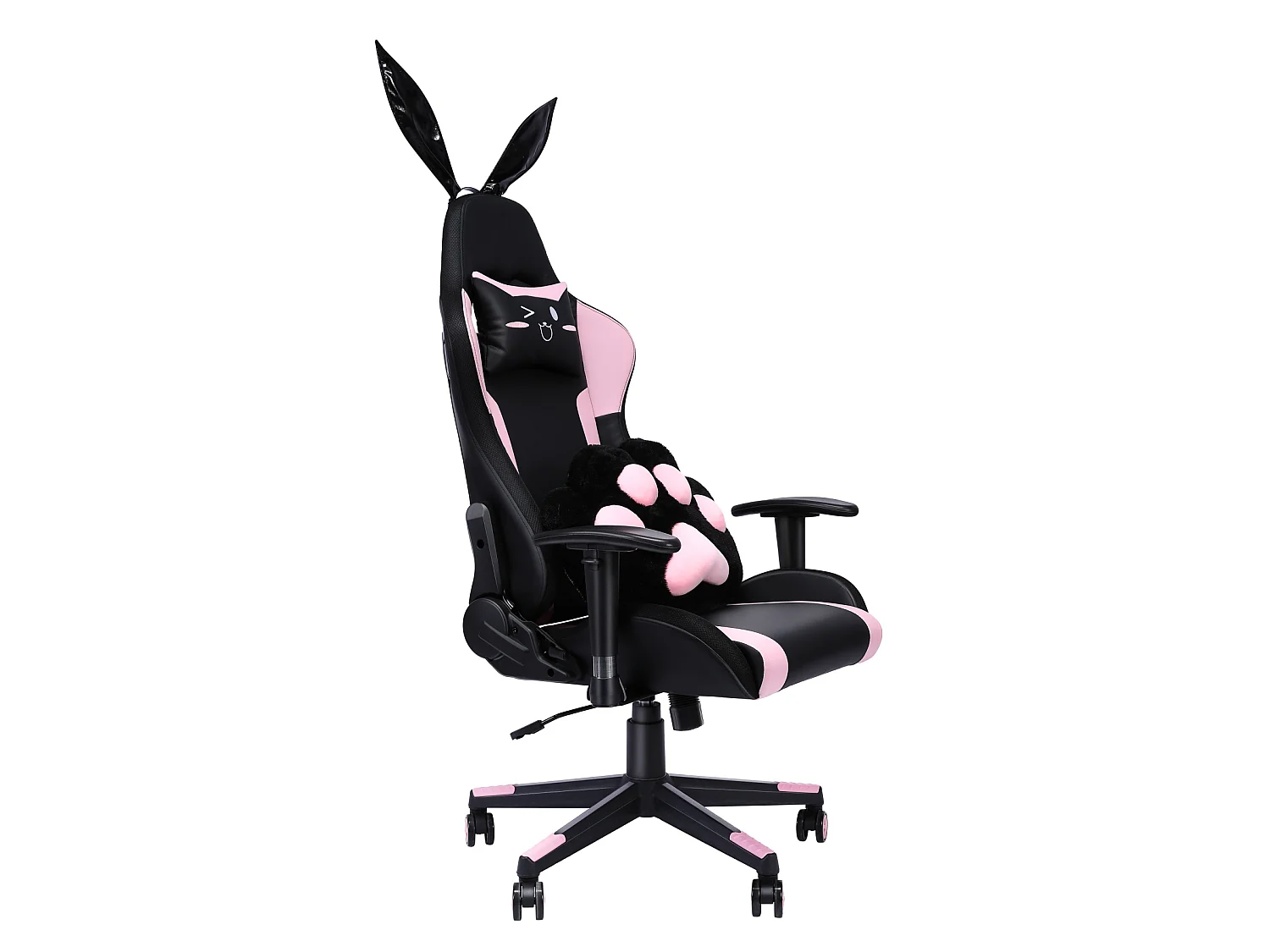 Chaise de jeu avec haut-parleurs, vidéo et lumière RVB,  fauteuil inclinable en cuir PU, chaise d'ordinateur e-sport pivotante avec appui-tête