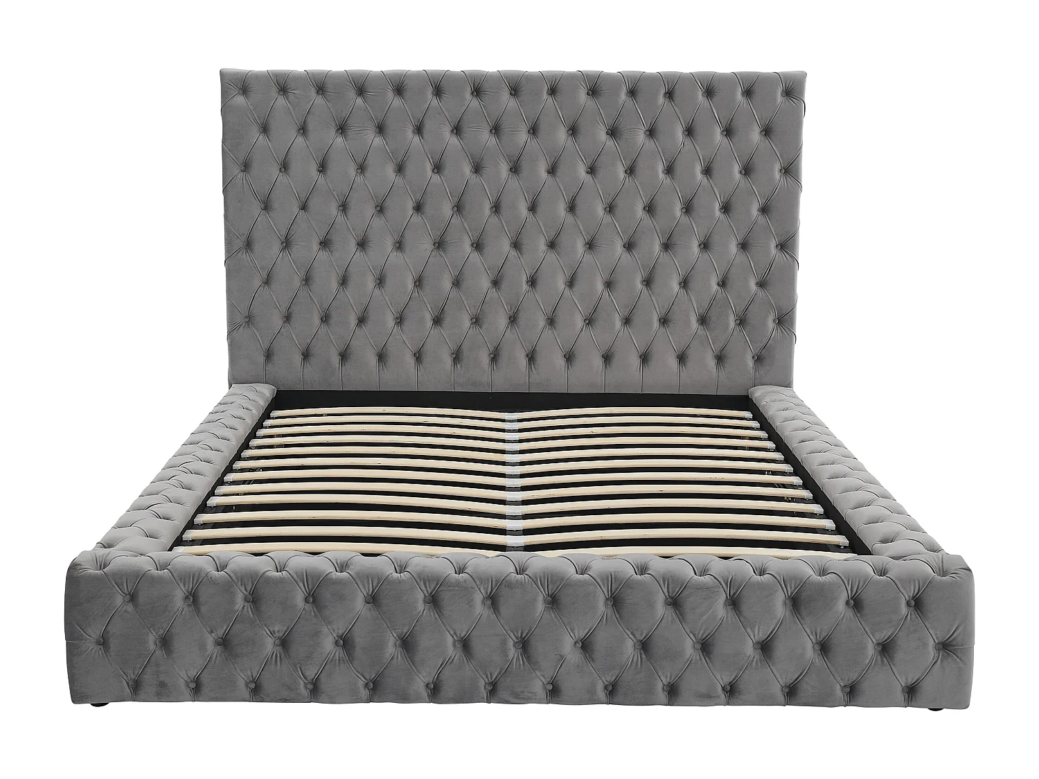 Bed met opbergruimte Chesterfield 160 x 200 cm - Velours - Grijs - DULENI