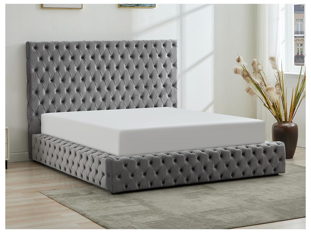 Lit coffre chesterfield 160 x 200 cm - Velours - Gris - DULENI