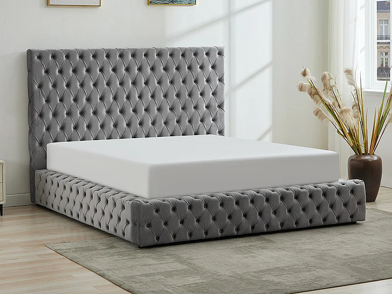 Letto con contenitore Chesterfield 180 x 200 cm Velluto Grigio  - DULENI