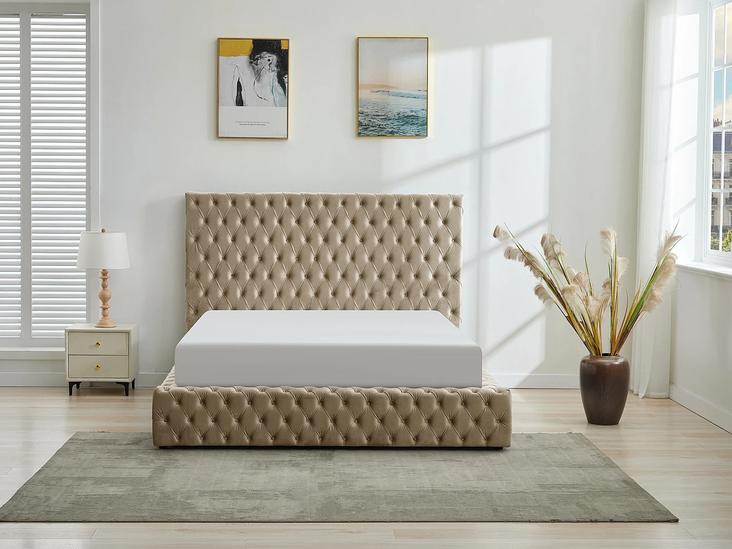 Lit coffre chesterfield 160 x 200 cm - Velours - Taupe - DULENI