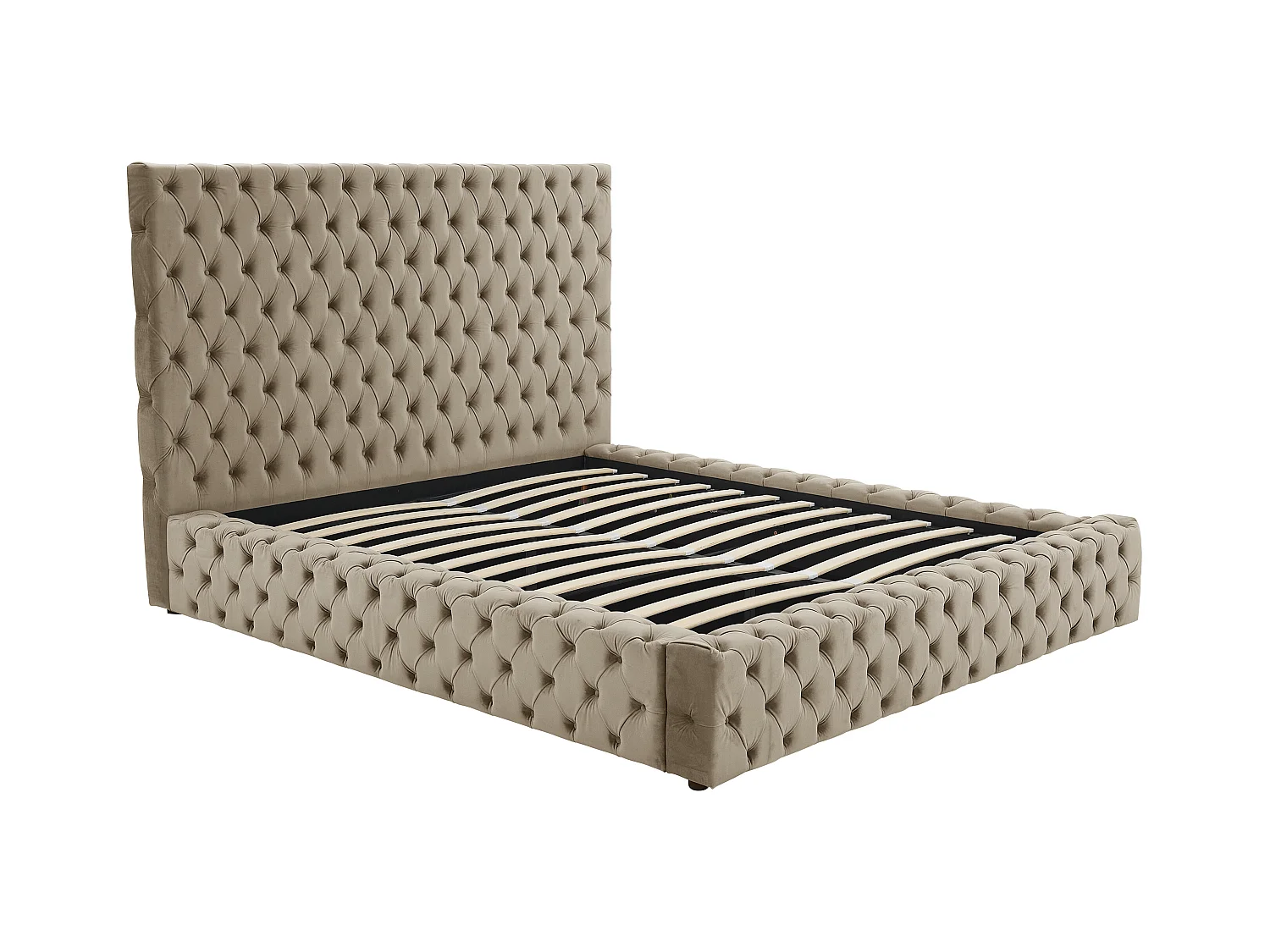 Lit coffre chesterfield 160 x 200 cm - Velours - Taupe - DULENI