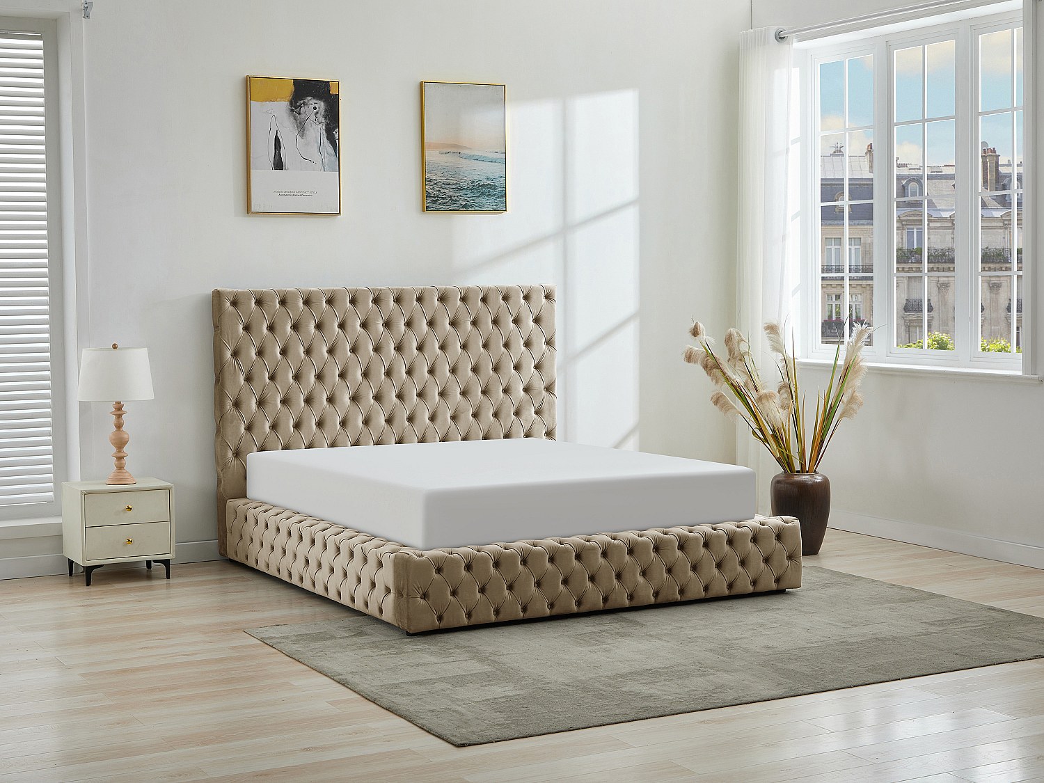Vente-unique Chesterfield-Bett Mit Bettkasten - 160 X 200 Cm - Samt - Taupe - Duleni