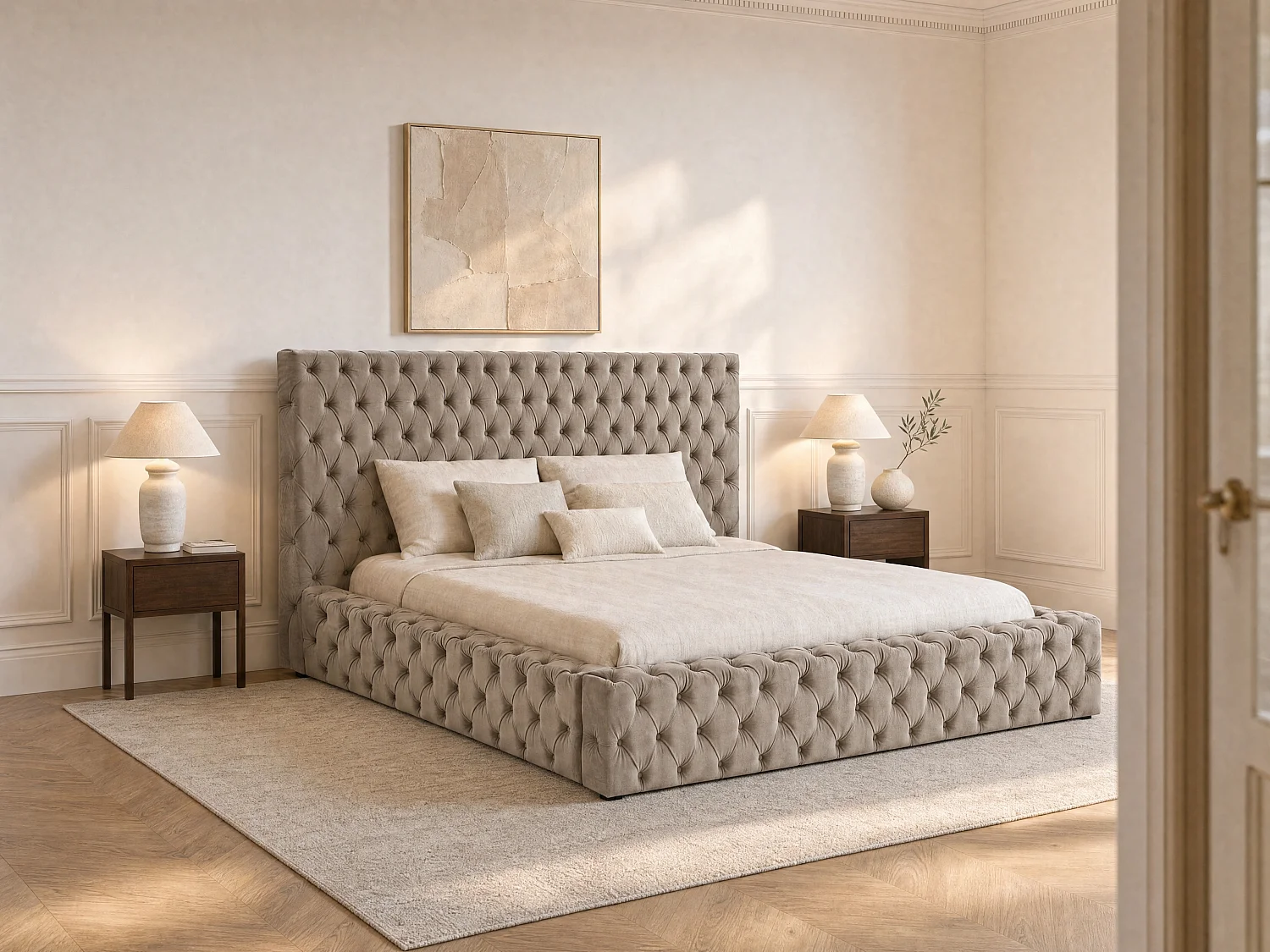 Lit coffre chesterfield 160 x 200 cm - Velours - Taupe - DULENI