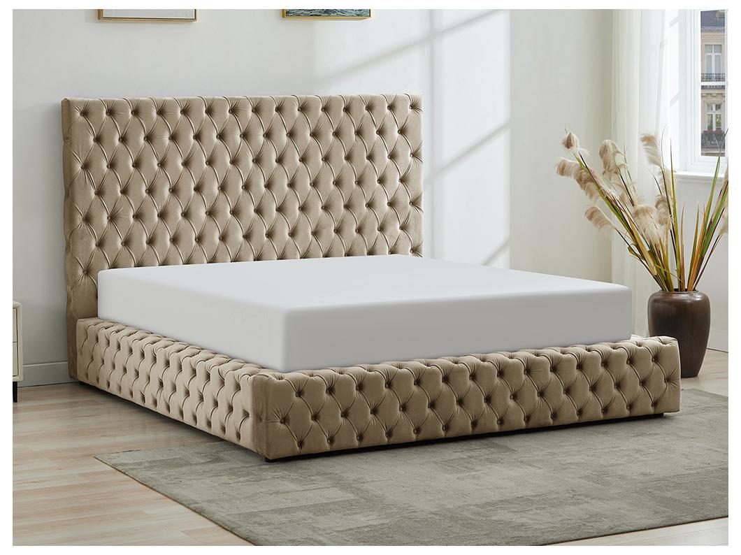Bed met opbergruimte Chesterfield 160 x 200 cm - Velours - Taupegrijs - DULENI