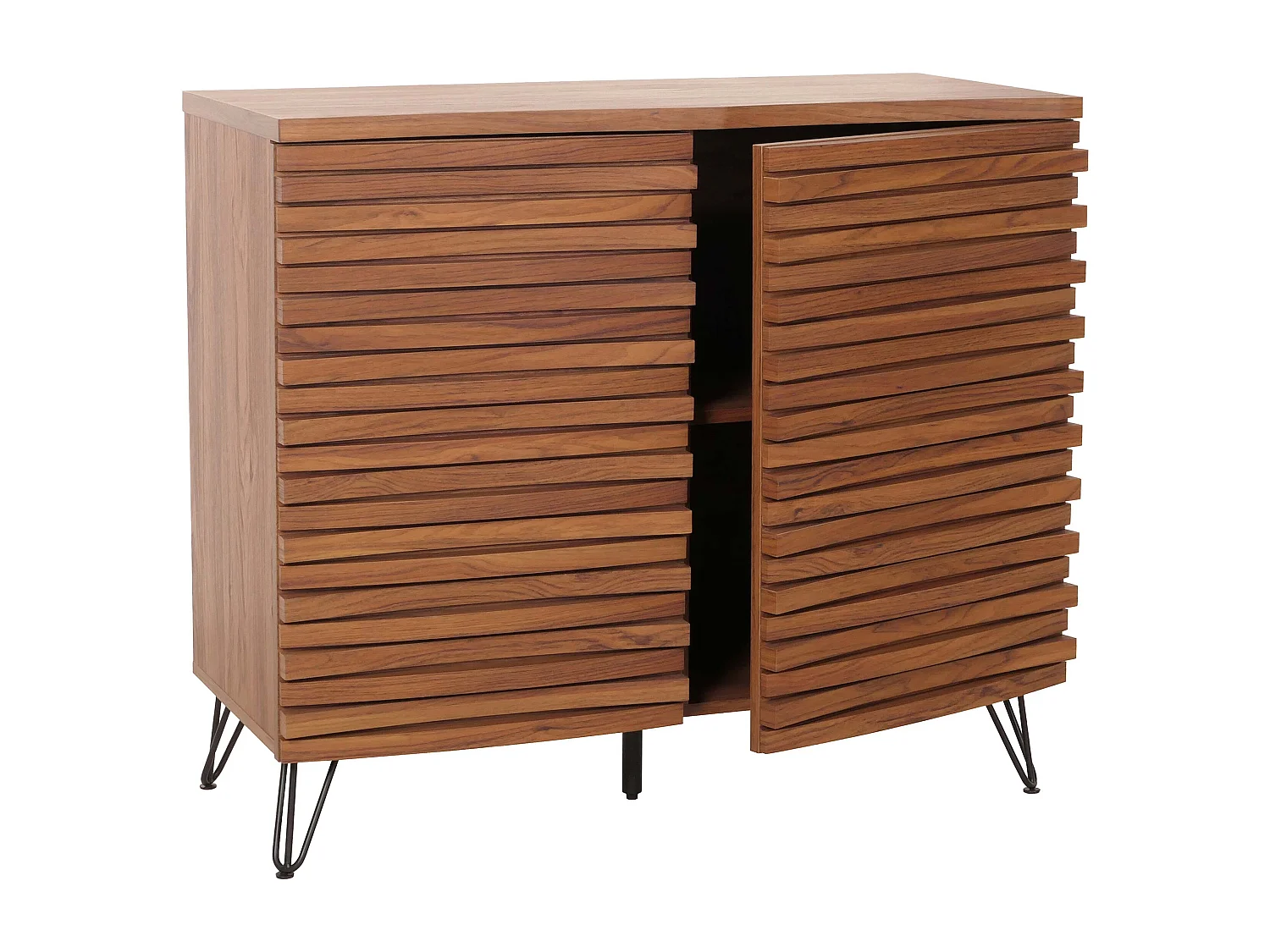 Credenza alta MCW-M49, armadietto, design 3D vani portaoggetti, legno massiccio mango metallo 85x95x45cm ~ color noce