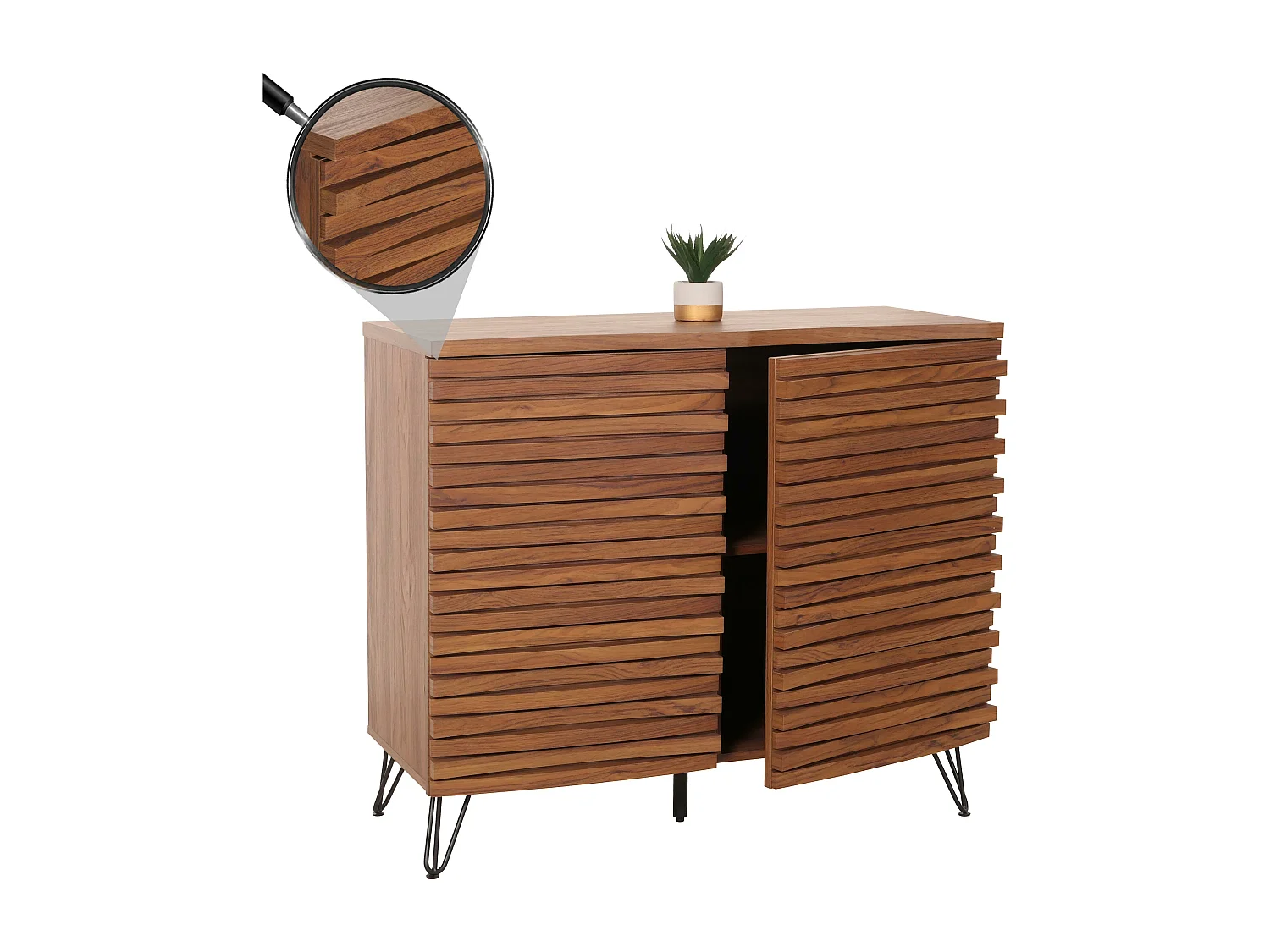 Credenza alta MCW-M49, armadietto, design 3D vani portaoggetti, legno massiccio mango metallo 85x95x45cm ~ color noce