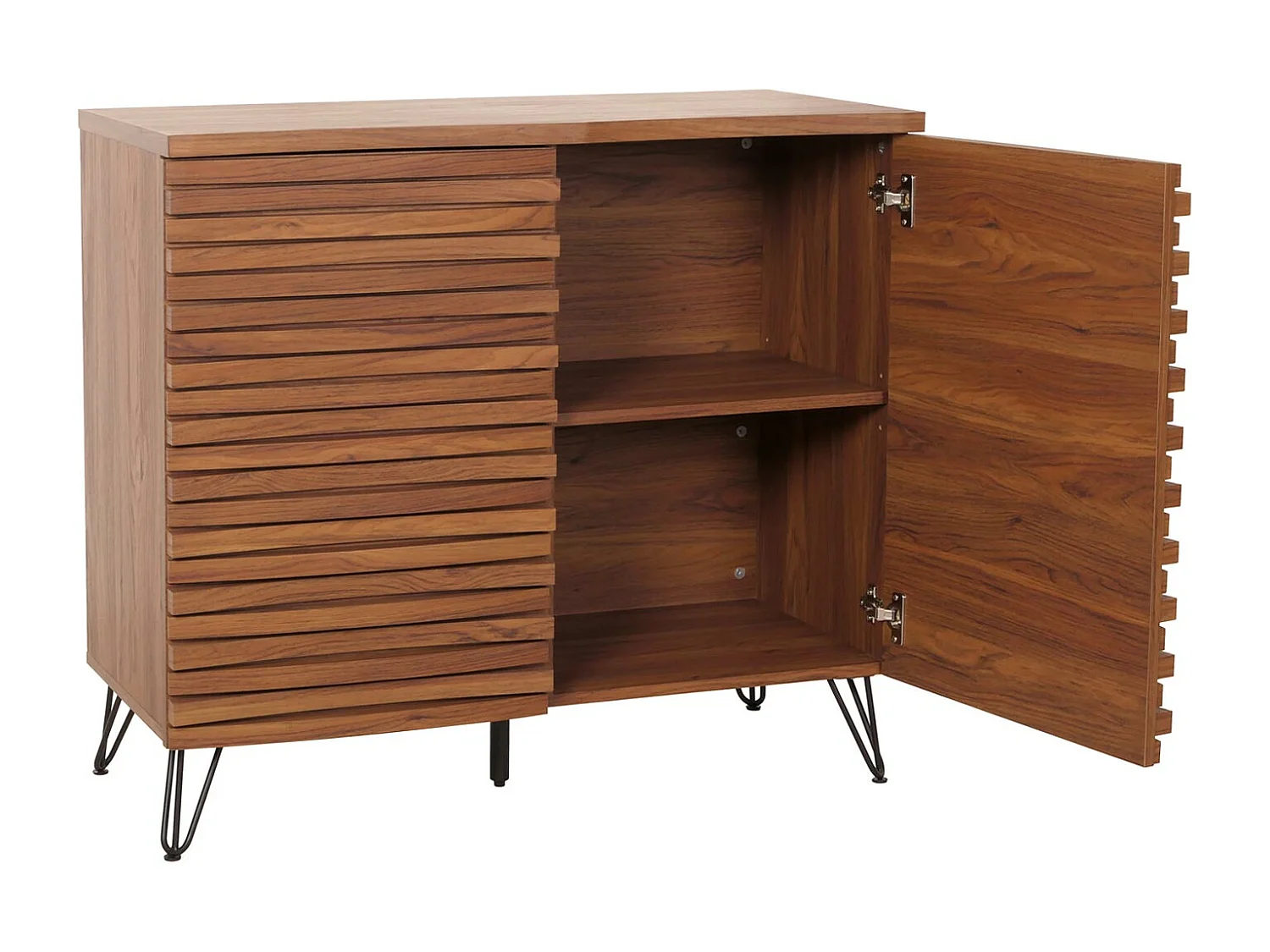Credenza alta MCW-M49, armadietto, design 3D vani portaoggetti, legno massiccio mango metallo 85x95x45cm ~ color noce