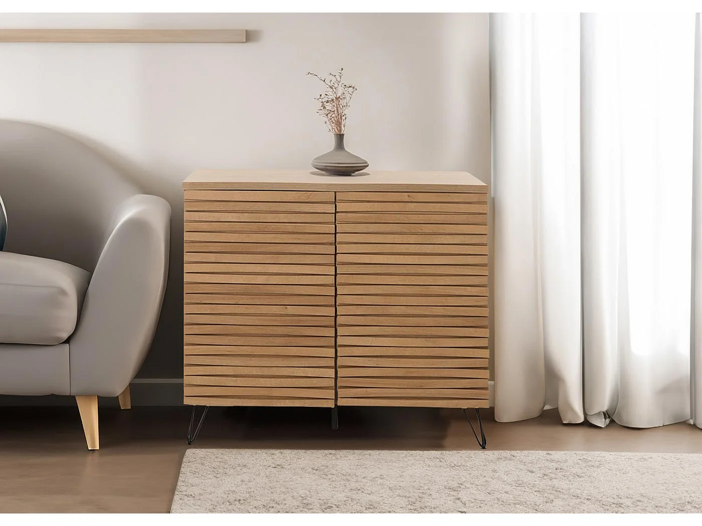 Credenza alta MCW-M49, armadietto, design 3D vani portaoggetti, legno massiccio mango metallo 85x95x45cm ~ color noce