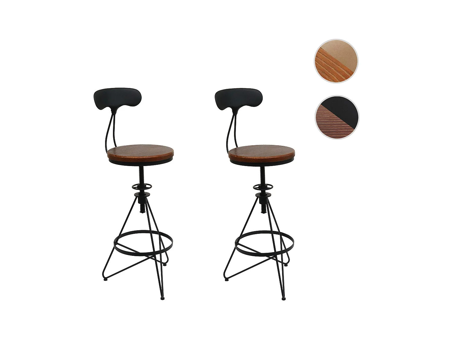 Barkruk MCW-N18 (set van 2),  bruin, zwart frame