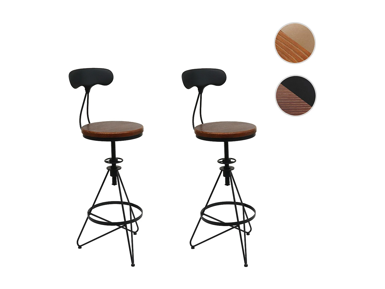 Tabouret de bar MCW-N18 (lot de 2),  brun, piétement noir