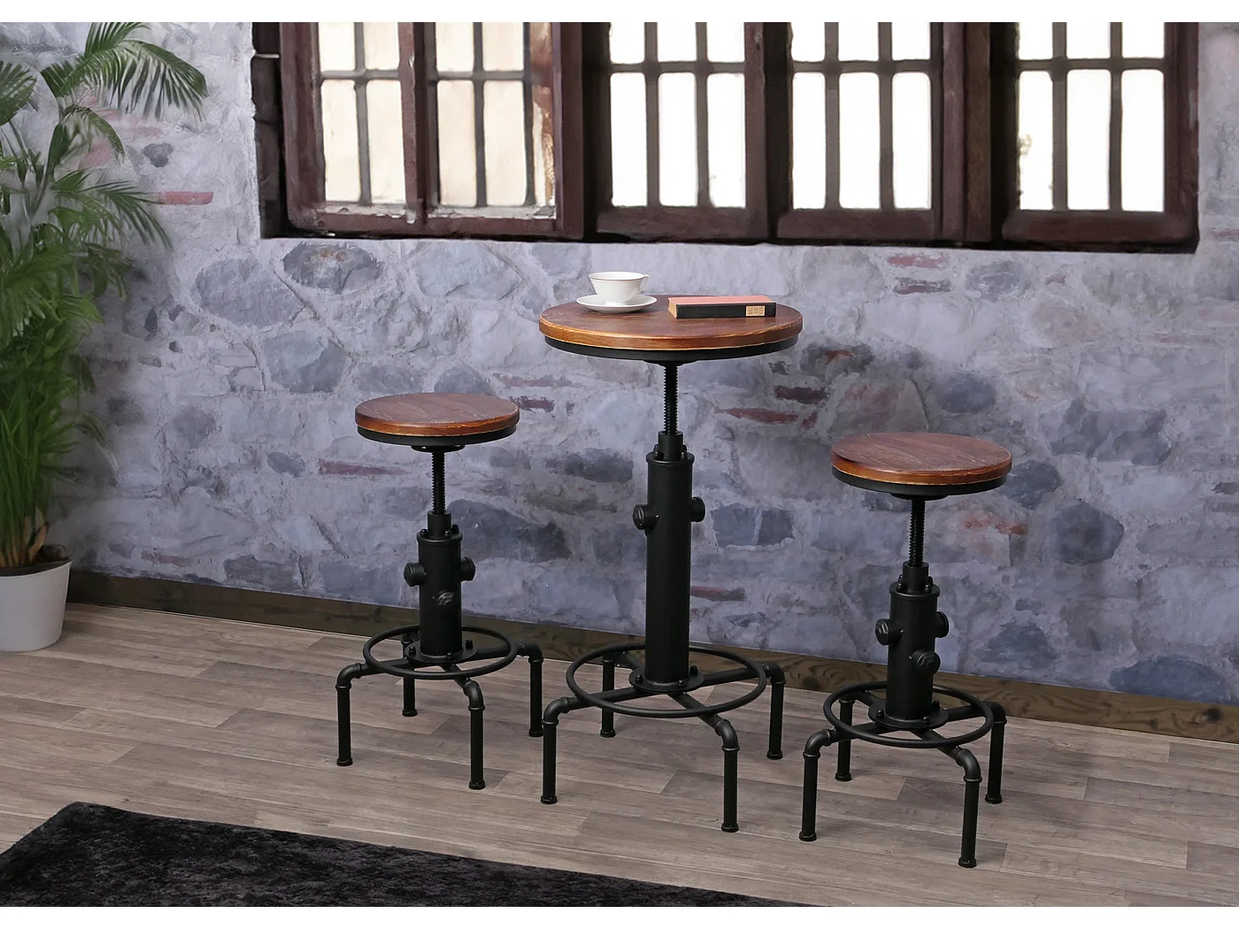 Tabouret de bar MCW-N23 (lot de 2),  marron