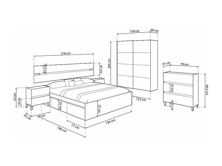 Dormitorio Ezra 3C Max Blanco Artik (Blanco Mate) - Roble Nodi