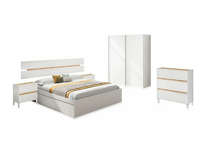 Dormitorio Ezra 3C Max Blanco Artik (Blanco Mate) - Roble Nodi