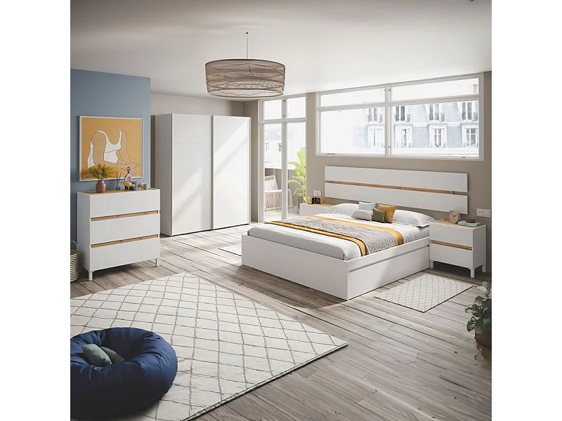 Dormitorio Ezra 3C Max Blanco Artik (Blanco Mate) - Roble Nodi