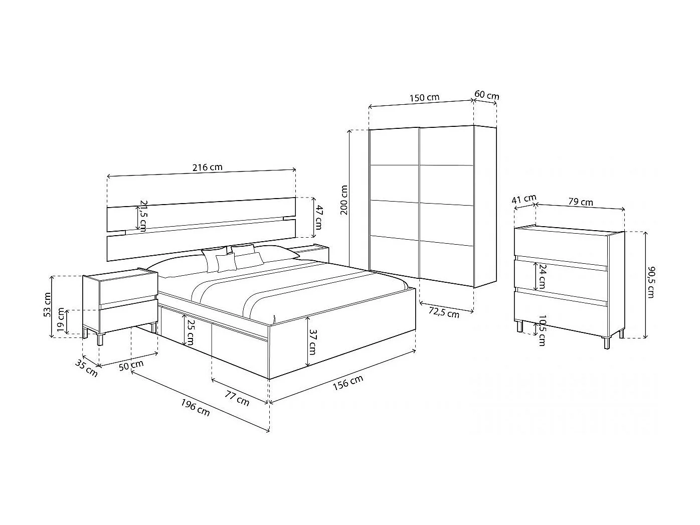 Dormitorio Ezra 3C Max Blanco Artik (Blanco Mate) - Roble Nodi