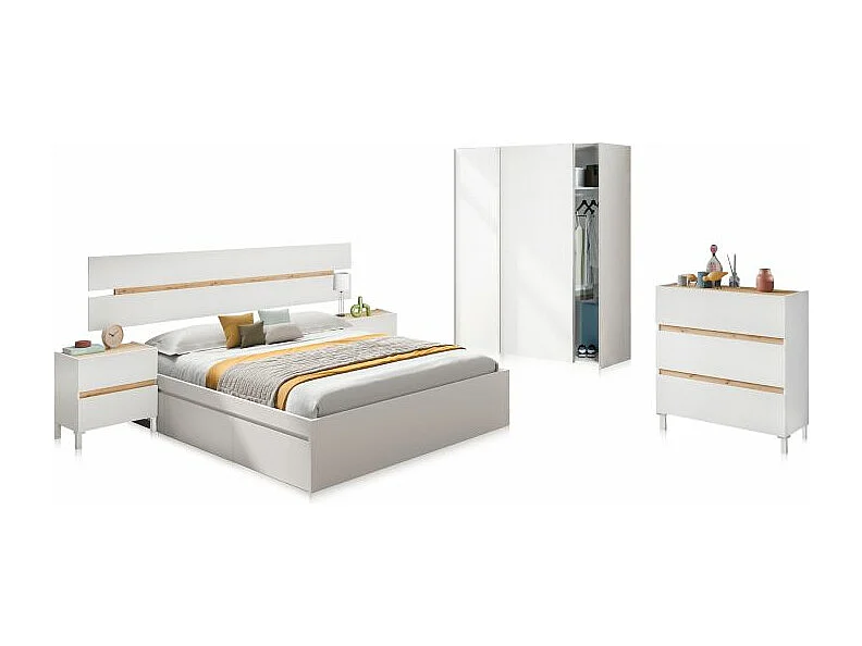 Dormitorio Ezra 3C Max Blanco Artik (Blanco Mate) - Roble Nodi