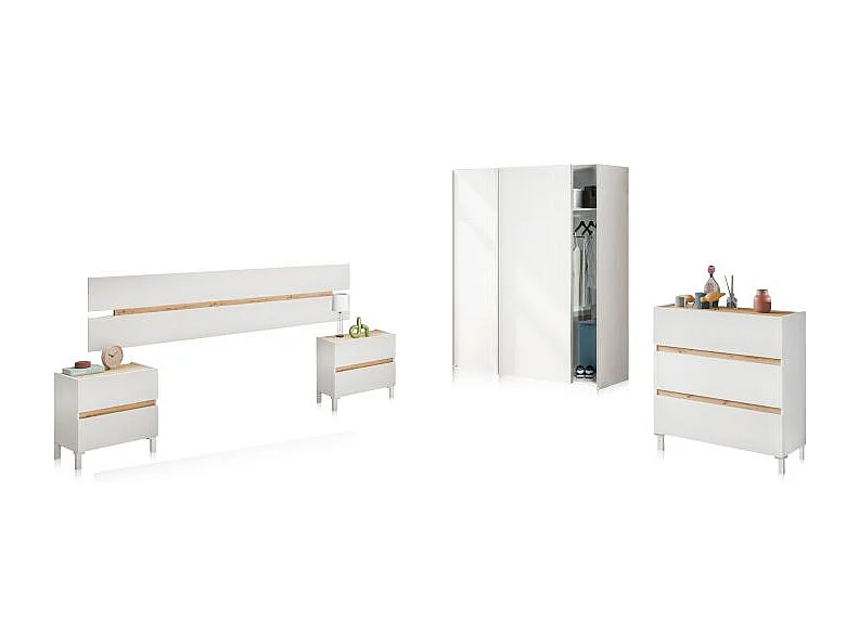 Dormitorio Ezra 3C Plus Blanco Artik (Blanco Mate) - Roble Nodi