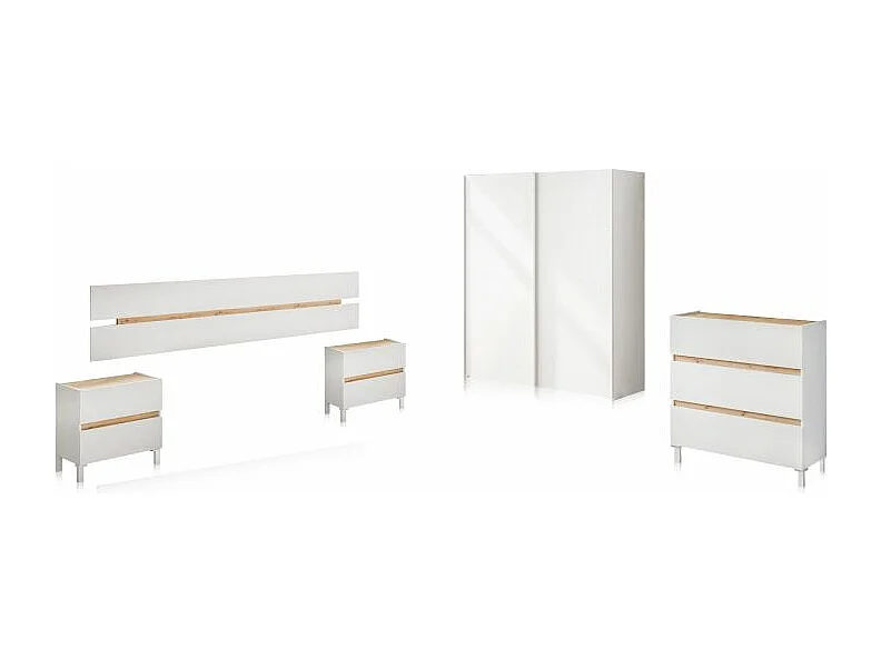 Dormitorio Ezra 3C Plus Blanco Artik (Blanco Mate) - Roble Nodi
