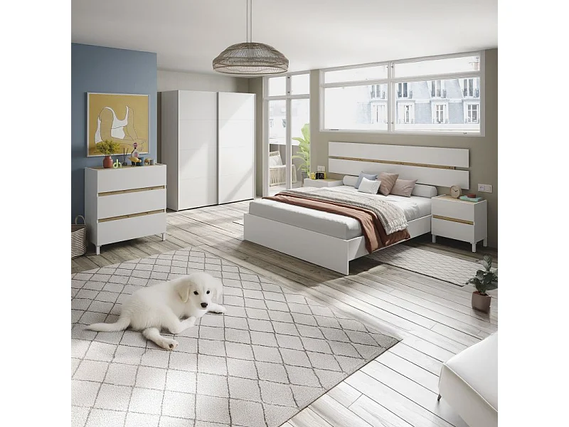 Dormitorio Ezra 3C Plus Blanco Artik (Blanco Mate) - Roble Nodi
