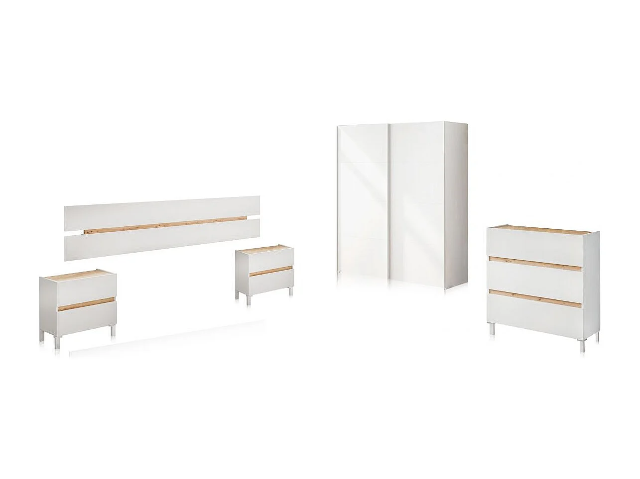 Dormitorio Ezra 3C Plus Blanco Artik (Blanco Mate) - Roble Nodi
