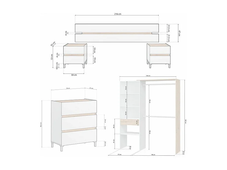 Dormitorio Ezra 3C Plus V2 Blanco Artik (Blanco Mate) - Roble Nodi
