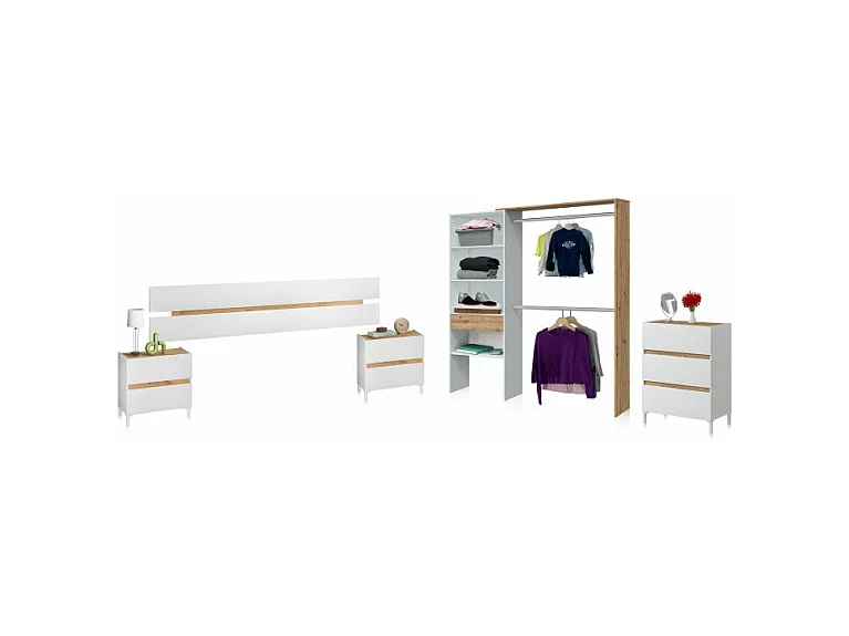 Dormitorio Ezra 3C Plus V2 Blanco Artik (Blanco Mate) - Roble Nodi
