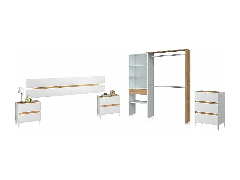 Dormitorio Ezra 3C Plus V2 Blanco Artik (Blanco Mate) - Roble Nodi