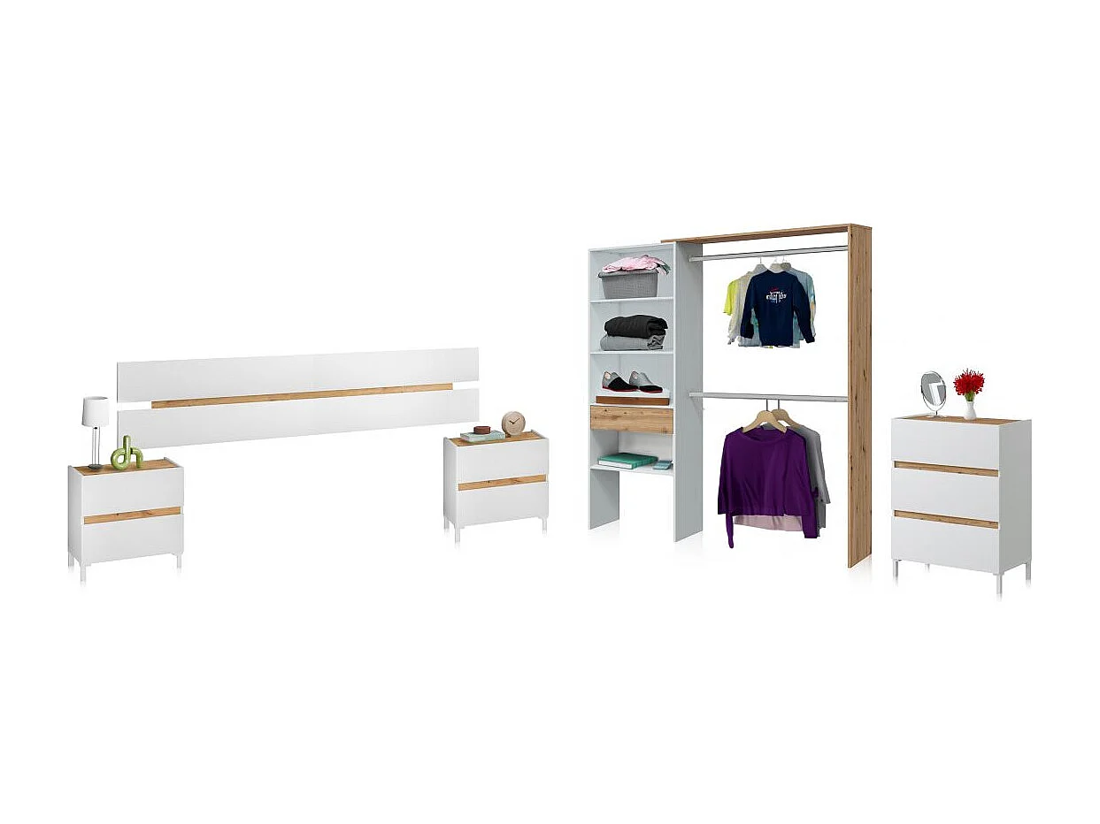 Dormitorio Ezra 3C Plus V2 Blanco Artik (Blanco Mate) - Roble Nodi