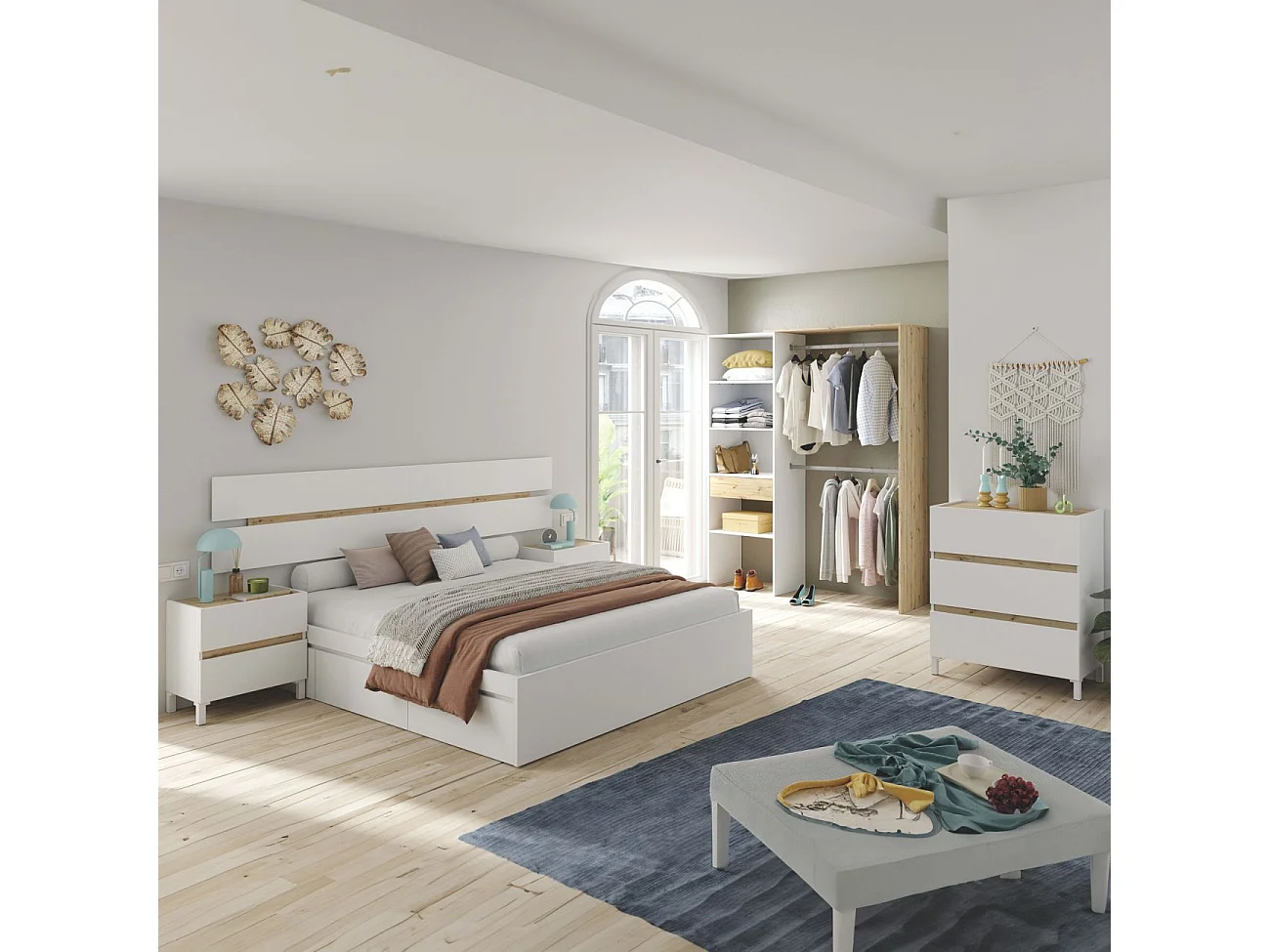 Dormitorio Ezra 3C Plus V2 Blanco Artik (Blanco Mate) - Roble Nodi