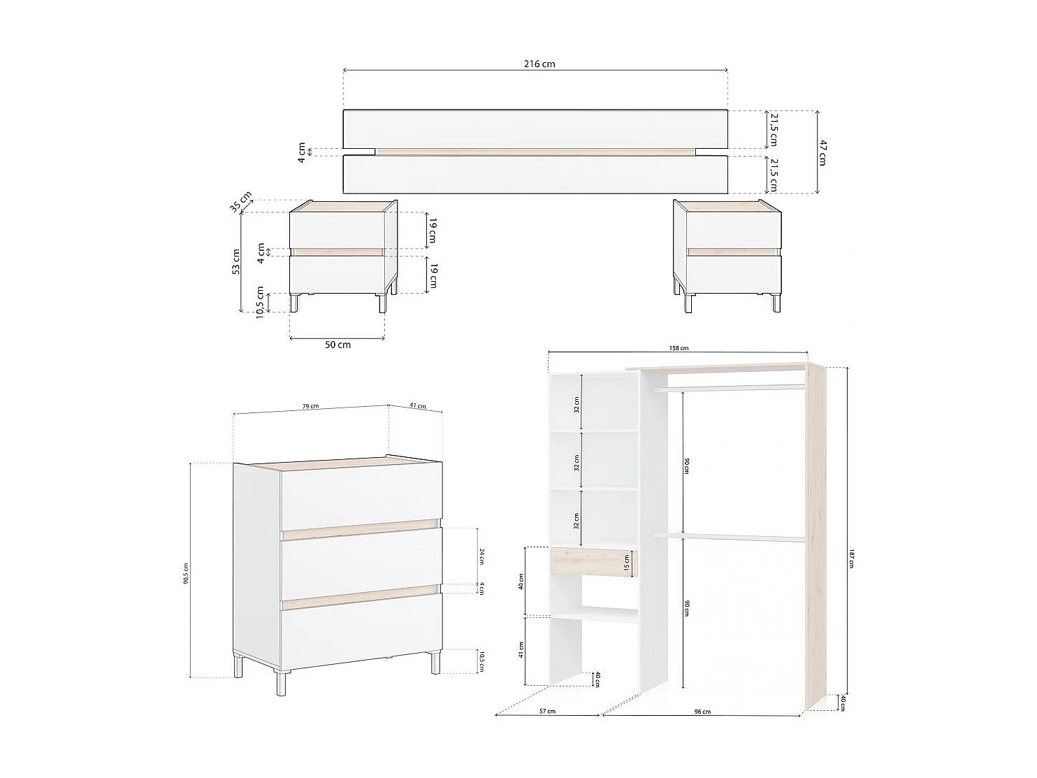Dormitorio Ezra 3C Plus V2 Blanco Artik (Blanco Mate) - Roble Nodi