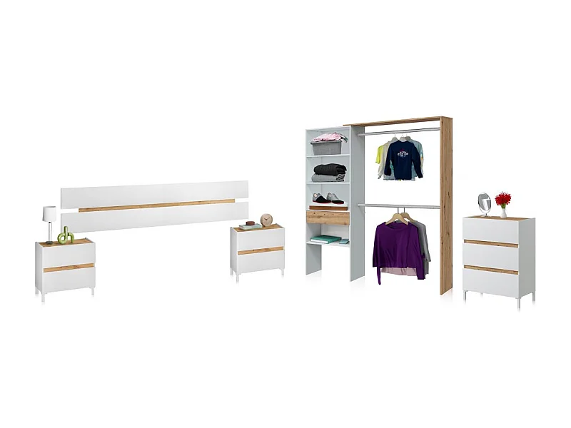 Dormitorio Ezra 3C Plus V2 Blanco Artik (Blanco Mate) - Roble Nodi