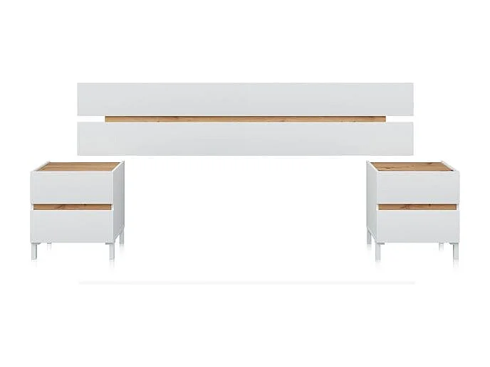 Cabecero con mesitas Ezra Blanco Artik (Blanco Mate) - Roble Nodi