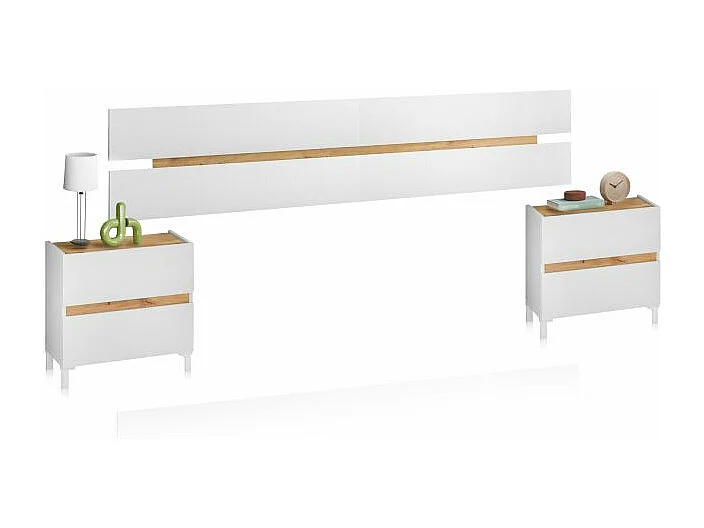 Cabecero con mesitas Ezra Blanco Artik (Blanco Mate) - Roble Nodi